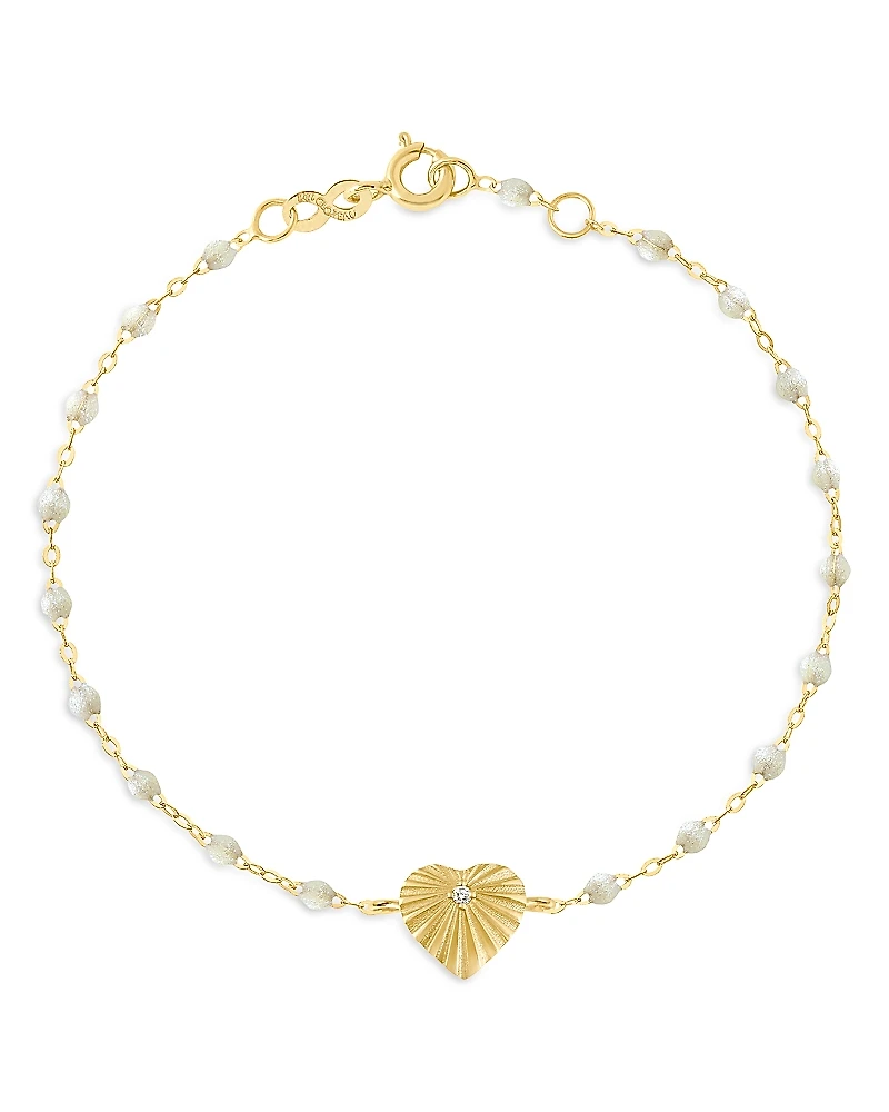 Gig Clozeau 18K Yellow Gold Heart Lumiere Diamond & Opal Bracelet