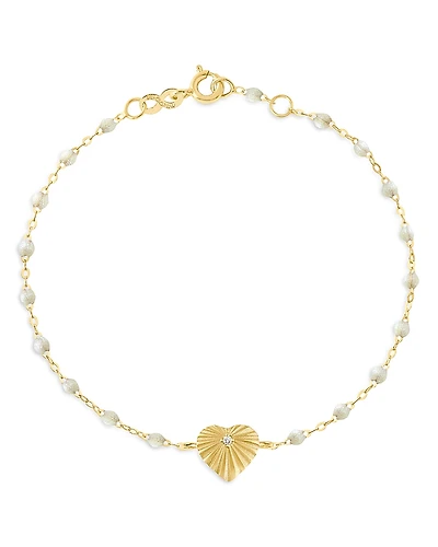 Gig Clozeau 18K Yellow Gold Heart Lumiere Diamond & Opal Bracelet