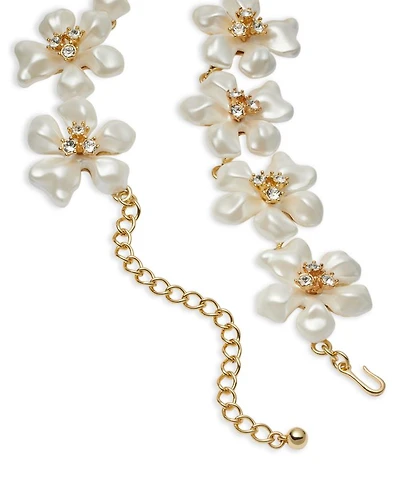 Imitation Pearl & Crystal Flower Statement Necklace, 15-19"