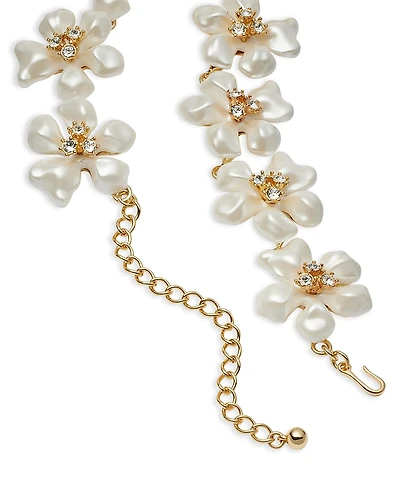 Kenneth Jay Lane Imitation Pearl & Crystal Flower Statement Necklace, 15-19