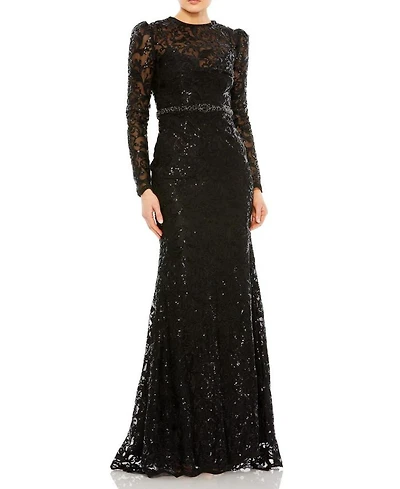 Embellished High Neck Long Sleeve Gown