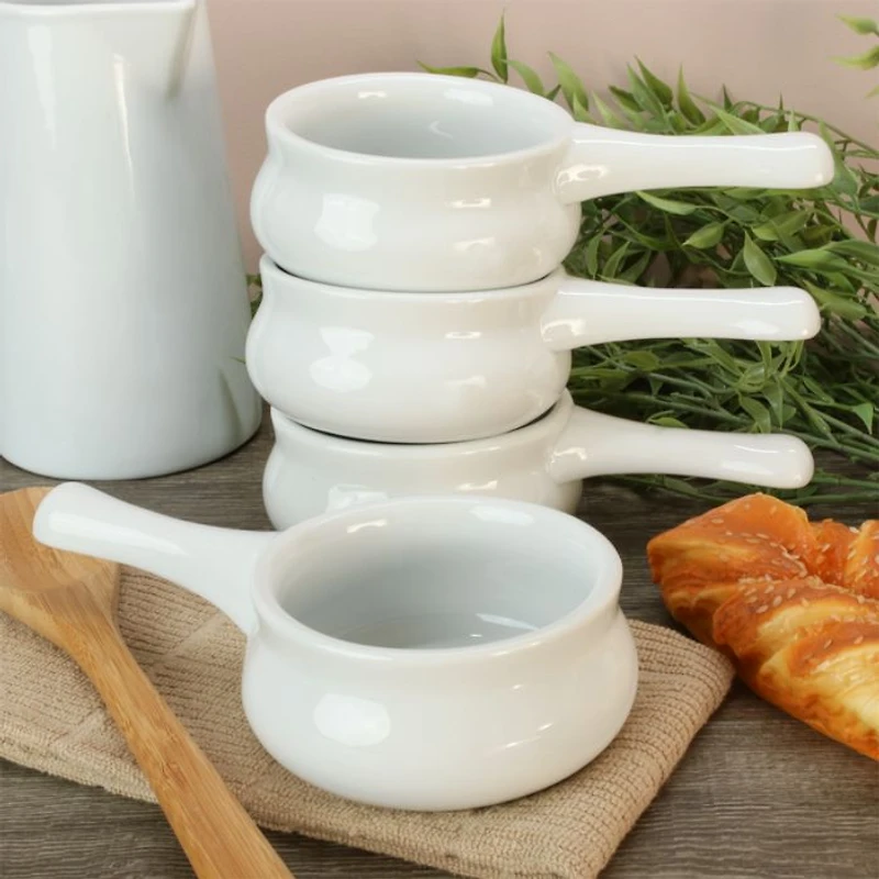 Onion Soup 12 oz. White Bowls, Set of 4