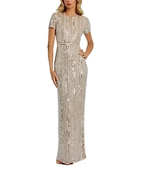 Mac Duggal High Neck Half Puff Sleeve Embellished Gown