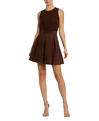 Mac Duggal Sleeveless Mesh And Suede A Line Mini Dress