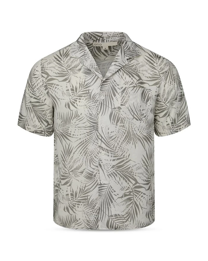 Vacation Palm Frond Printed Button Down Camp Shirt