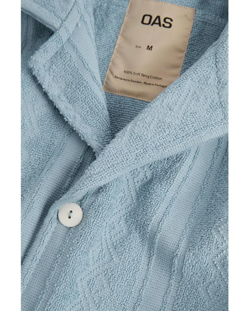 Ancora Cotton Terry Geo Stripe Relaxed Fit Button Down Camp Shirt