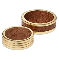 Classic Croc Embossed Leather Coasters in Chestnut, Set of 4