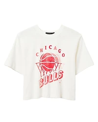 Junk Food Clothing Women's Nba Chicago Bulls Short Sleeve Mock Neck Crop Tee