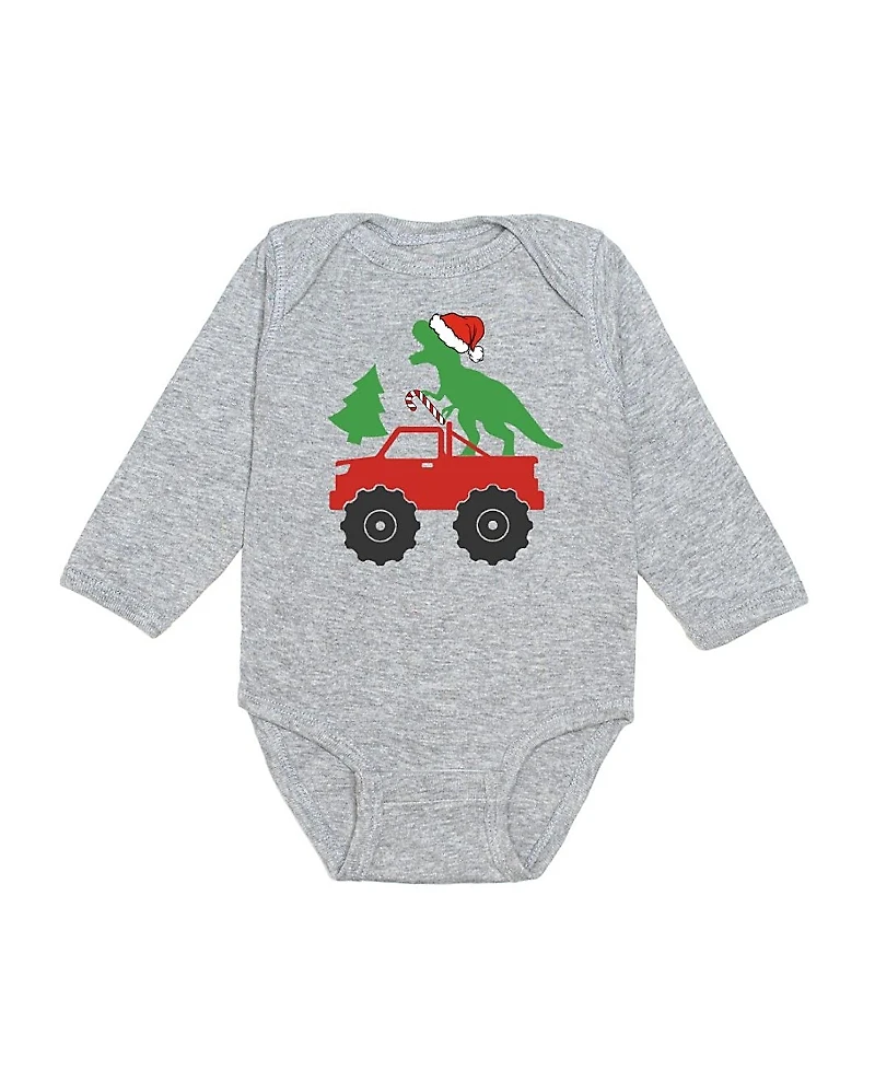 Sweet Wink Boys' Santa Dino Monster Truck Christmas Long Sleeve Bodysuit - Baby