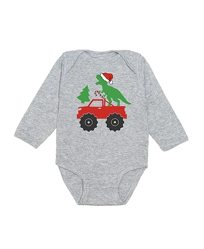 Sweet Wink Boys' Santa Dino Monster Truck Christmas Long Sleeve Bodysuit - Baby