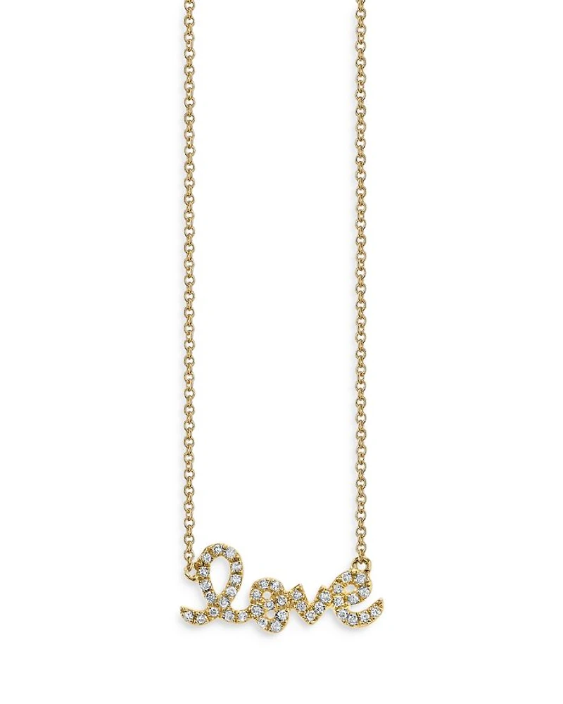 14K Yellow Gold Diamond Love Script Pendant Necklace, 18"