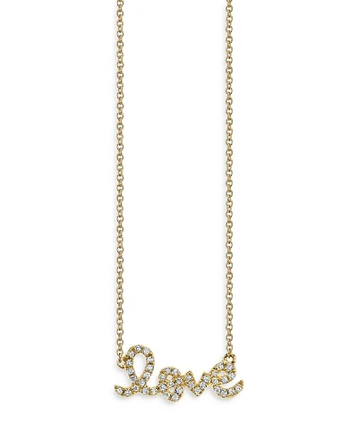 14K Yellow Gold Diamond Love Script Pendant Necklace