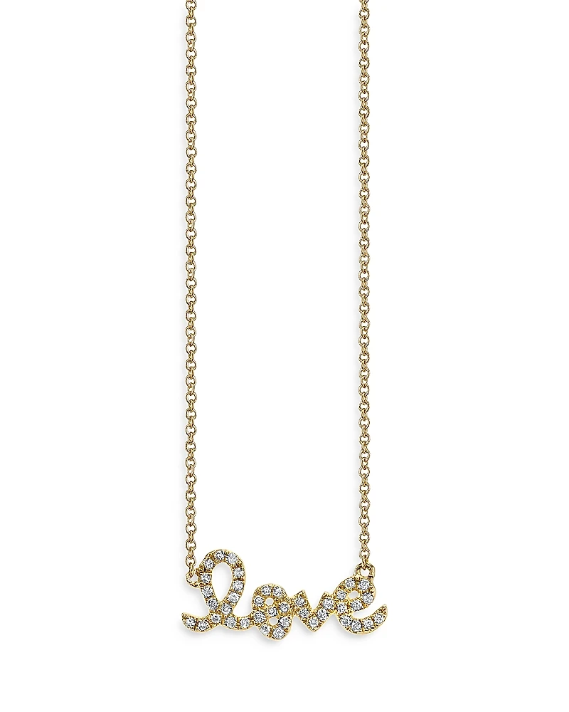 Sydney Evan 14K Yellow Gold Diamond Love Script Pendant Necklace