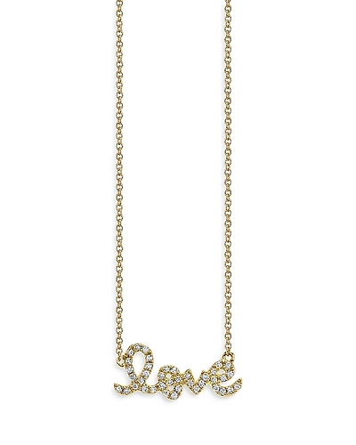 Sydney Evan 14K Yellow Gold Diamond Love Script Pendant Necklace