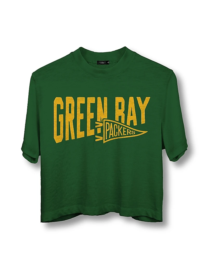 Junk Food Clothing Nfl Women's Green Bay Packers Dual Threat Mock Neck Crop Tee