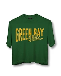 Junk Food Clothing Nfl Women's Green Bay Packers Dual Threat Mock Neck Crop Tee