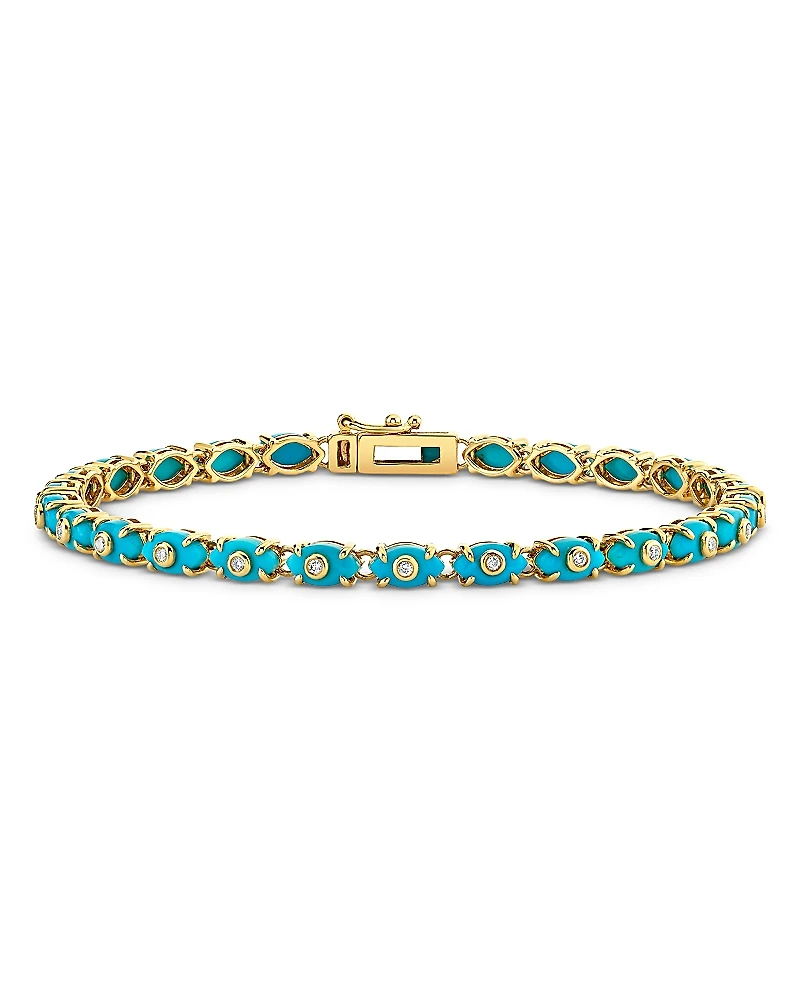 Sydney Evan 14K Yellow Gold Turquoise & Diamond Evil Eye Flex Bracelet