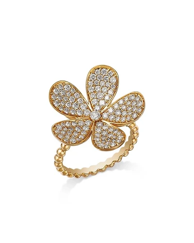 14K Yellow Gold Diamond Flower Ring, 1.25 tcw