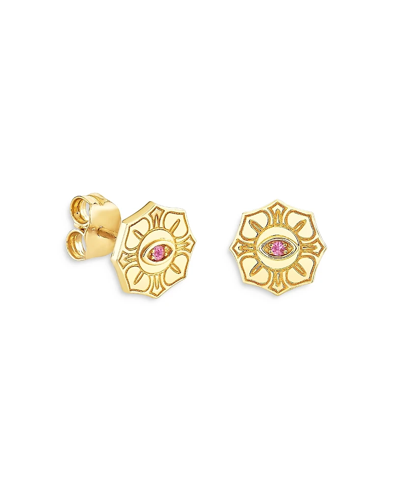 Sydney Evan Wicked x Sydney Evan 14K Yellow Gold Glinda Pure Flower Pink Sapphire Stud Earrings
