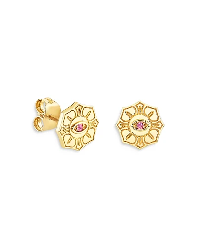 Sydney Evan Wicked x Sydney Evan 14K Yellow Gold Glinda Pure Flower Pink Sapphire Stud Earrings