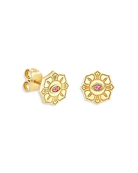 Sydney Evan Wicked x Sydney Evan 14K Yellow Gold Glinda Pure Flower Pink Sapphire Stud Earrings