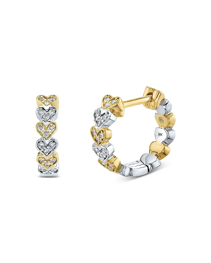 Sydney Evan Two Tone Gold Diamond Heart Eternity Huggie Hoop Earrings