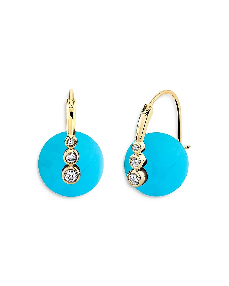 Sydney Evan 14K Yellow Gold Turquoise & Diamond Hoop Earrings