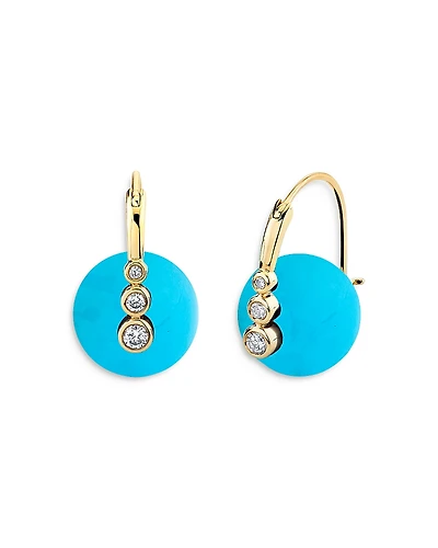 Sydney Evan 14K Yellow Gold Turquoise & Diamond Hoop Earrings