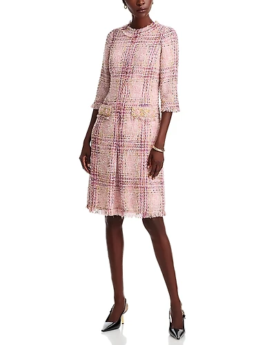 Teri Jon by Rickie Freeman Plaid Pattern Tweed Dress