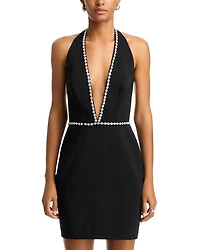 Phoebe Crepe Embellished Plunge Neck Mini Dress - Exclusive