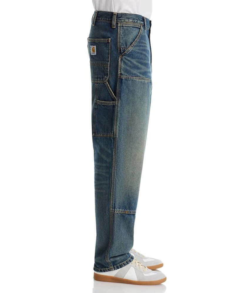 Double Knee Relaxed Straight Fit Jeans Blue