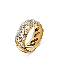 Sculpted Cable Band Ring 18K Yellow Gold with Pavé Diamonds