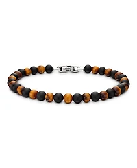 Men's Spiritual Beads Alternating Bracelet in Sterling Silver with Black Onyx and Tigers Eye, 6mm