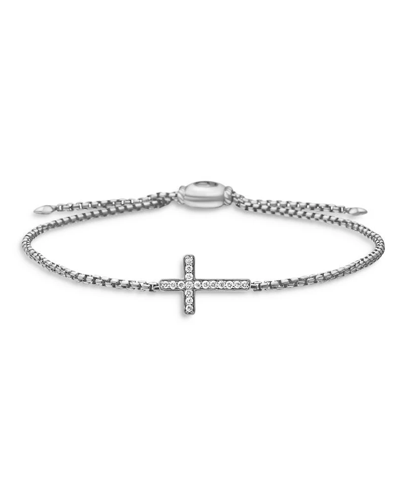 Petite Pavé Cross Chain Bracelet in Sterling Silver with Diamonds, 1.7mm