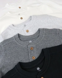 Unisex Long Sleeve Waffle Henley Shirt, Pack of 5 - Baby