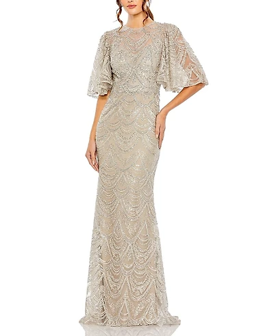 Mac Duggal Flutter Sleeve High Neck Gown