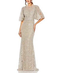 Mac Duggal Flutter Sleeve High Neck Gown