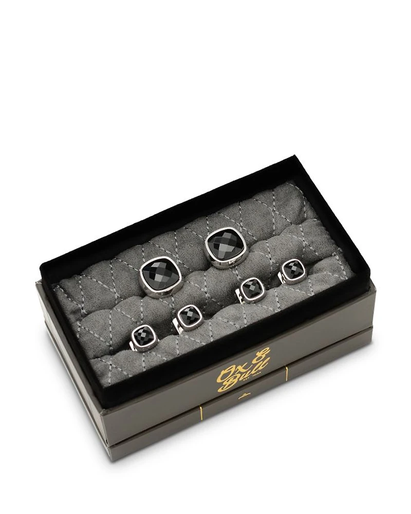 Faceted Onyx Cushion Stainless Steel Stud Set