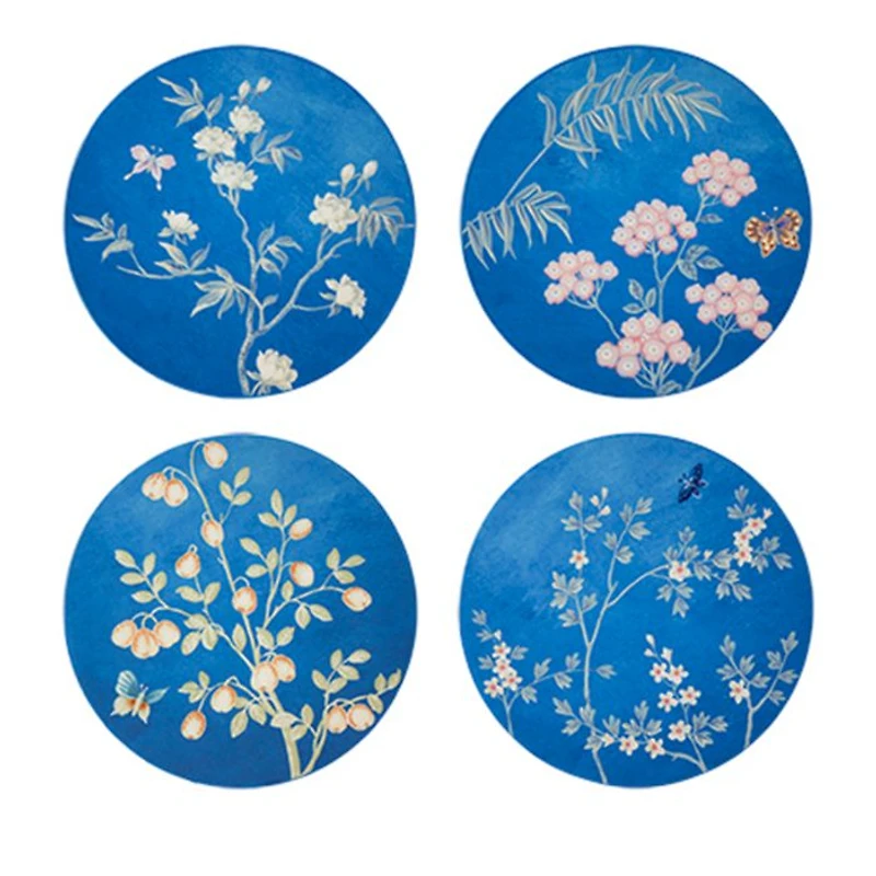 Chinoiserie Lacquered Coasters, Set of 4