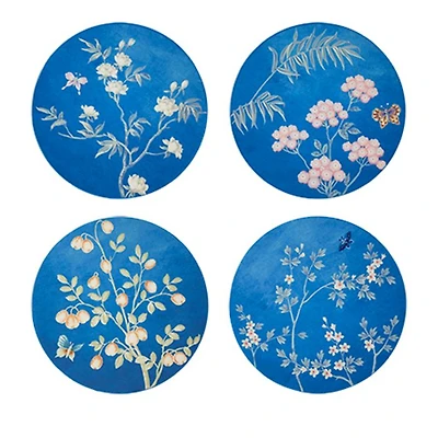 Chinoiserie Lacquered Coasters, Set of 4