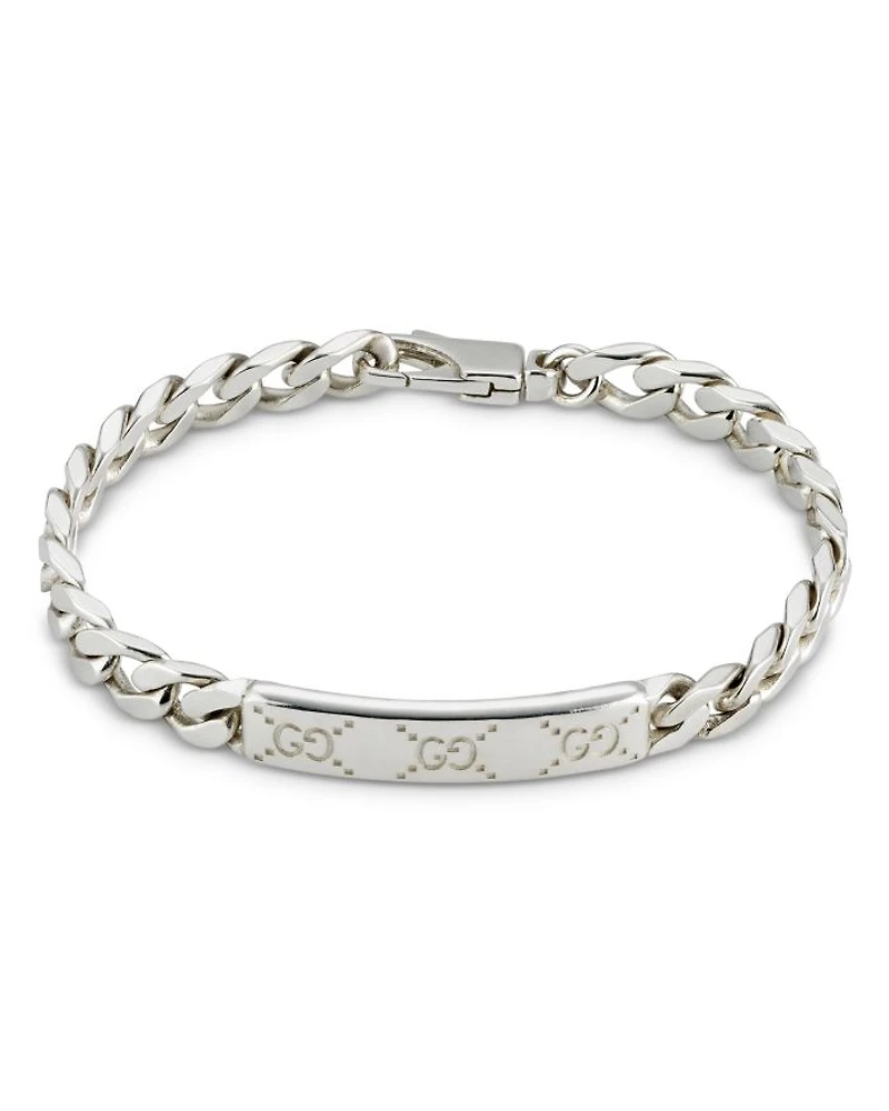 Sterling Silver Gucci Signature Logo ID Plate Link Bracelet