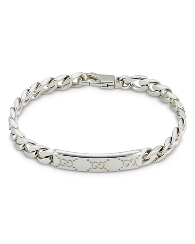 Sterling Silver Gucci Signature Logo ID Plate Link Bracelet