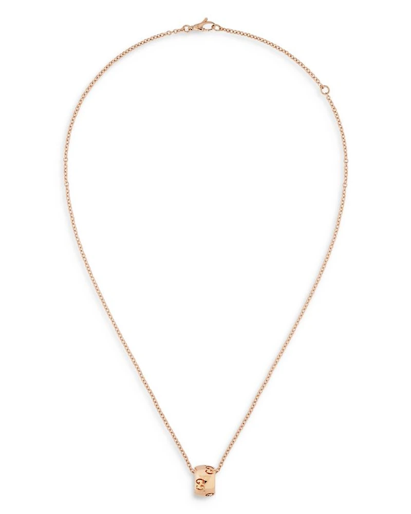 18K Rose Gold Icon Polished Logo Ring Pendant Necklace, 15.7-18"
