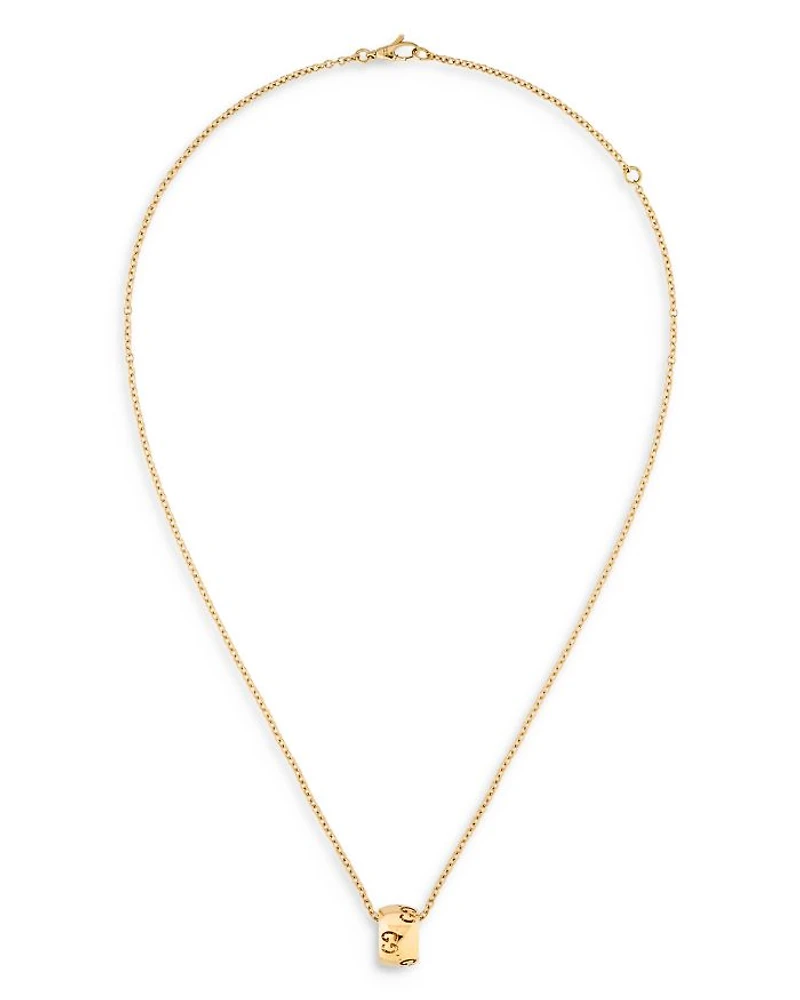 18K Yellow Gold Icon Polished Logo Ring Pendant Necklace, 15.7-18"