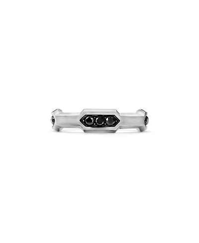 Men's Hex Station Band Ring Sterling Silver with Diamonds
