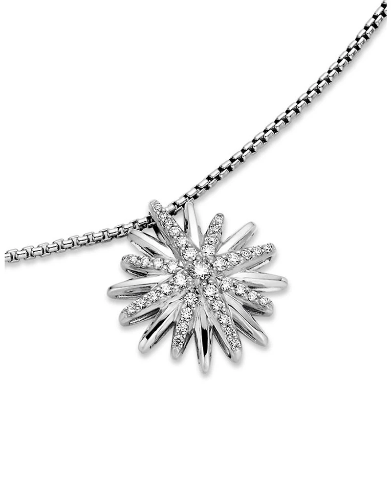 Starburst Pendant Necklace in Sterling Silver with Pavé Diamonds, 17-18"
