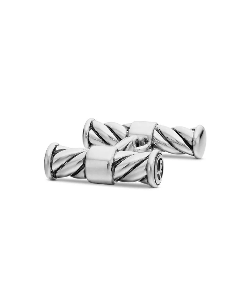 Cable Elongated Cufflinks in Sterling Silver, 22mm