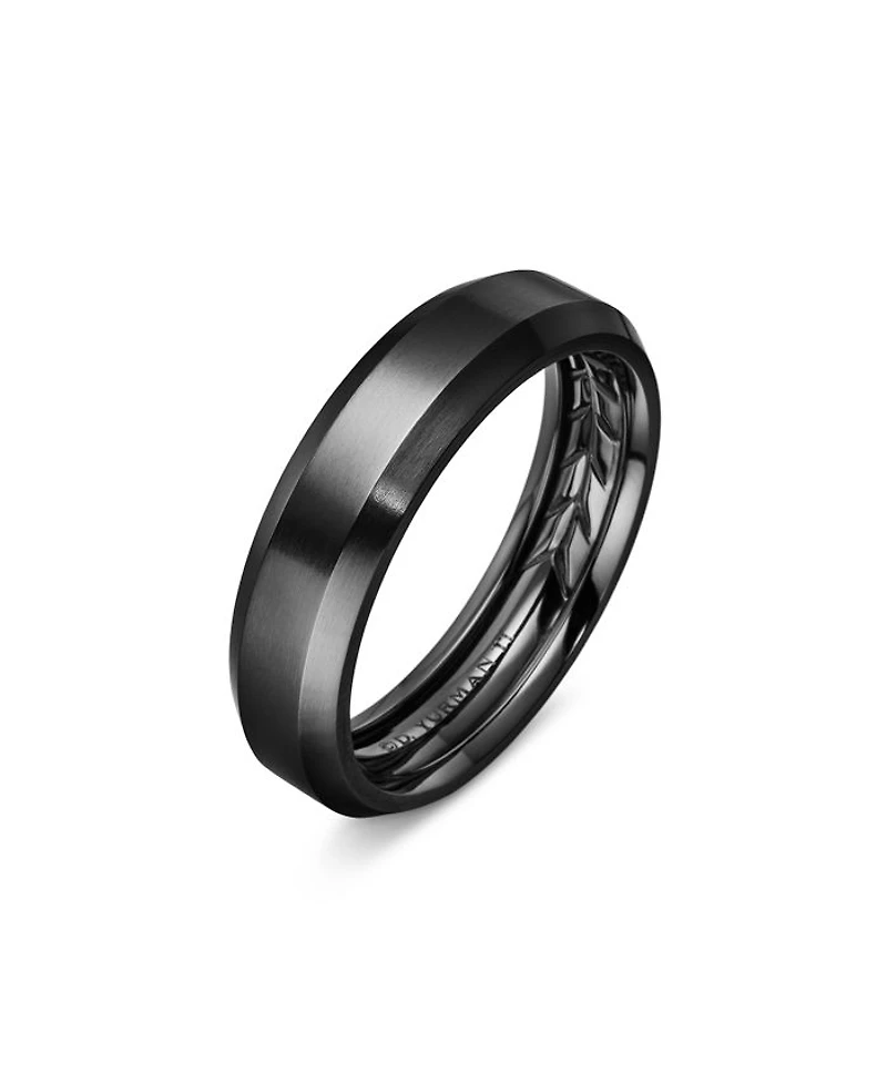 Men's Black Titanium Beveled Band Ring