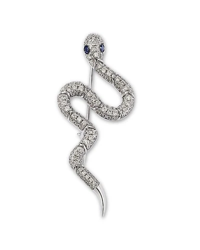 Black & White Diamond Snake Brooch in 14K White Gold, 1.00 tcw