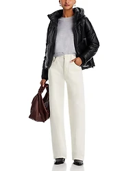 Faux Leather Puffer Jacket